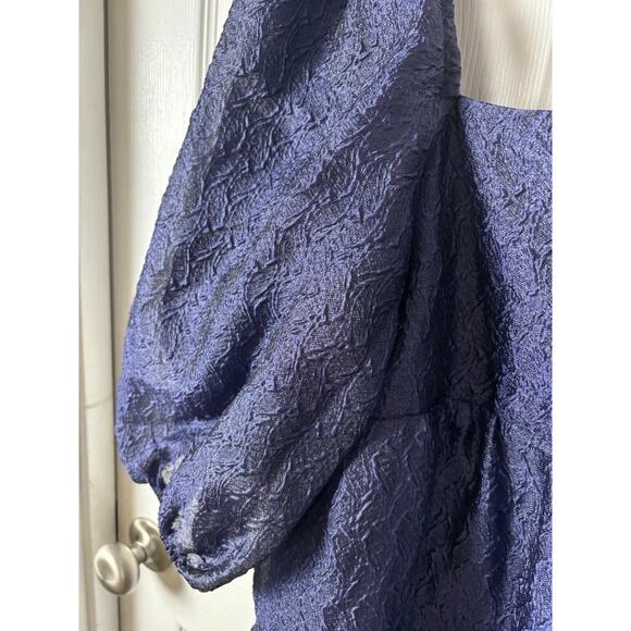 Anthropologie Textured Puff-Sleeve Dress Navy Blue M - Picture 3 of 3